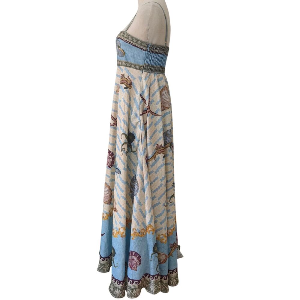 ALEMAIS + Sam Pauletto Bath House printed smocked linen midi dress US 2 - Picture 8 of 11